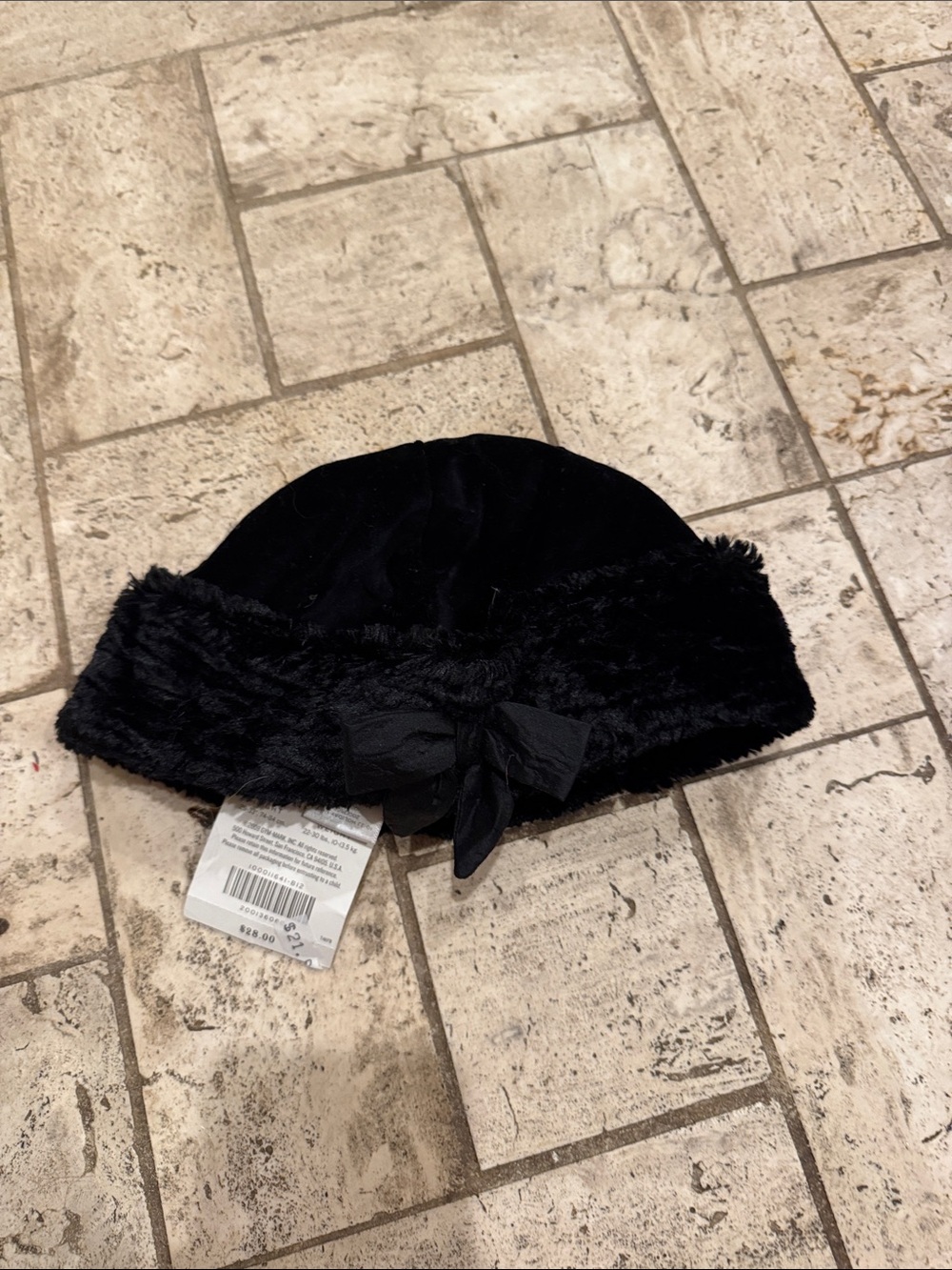 Janie and Jack Black Velvet Hat with Faux Fur Trim and Bow